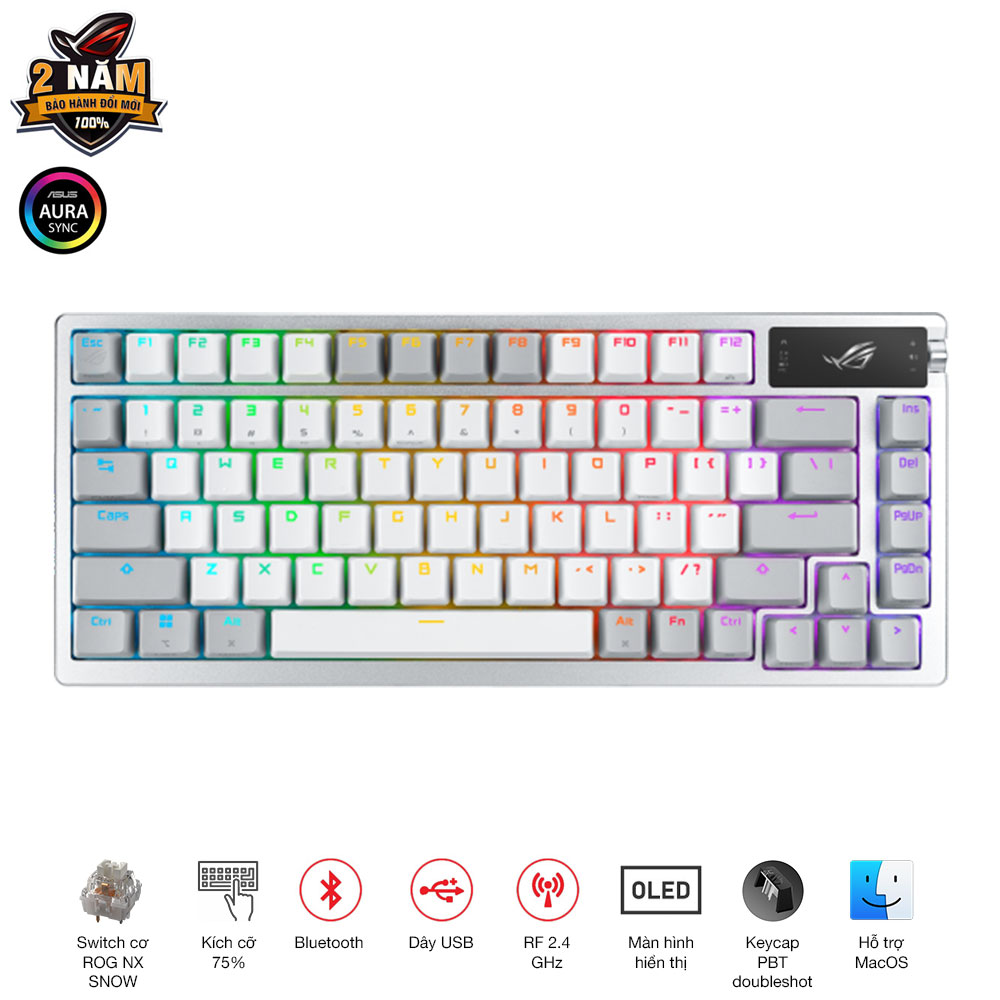 B&agrave;n ph&iacute;m cơ Asus ROG Azoth Wireless White NX Red switch