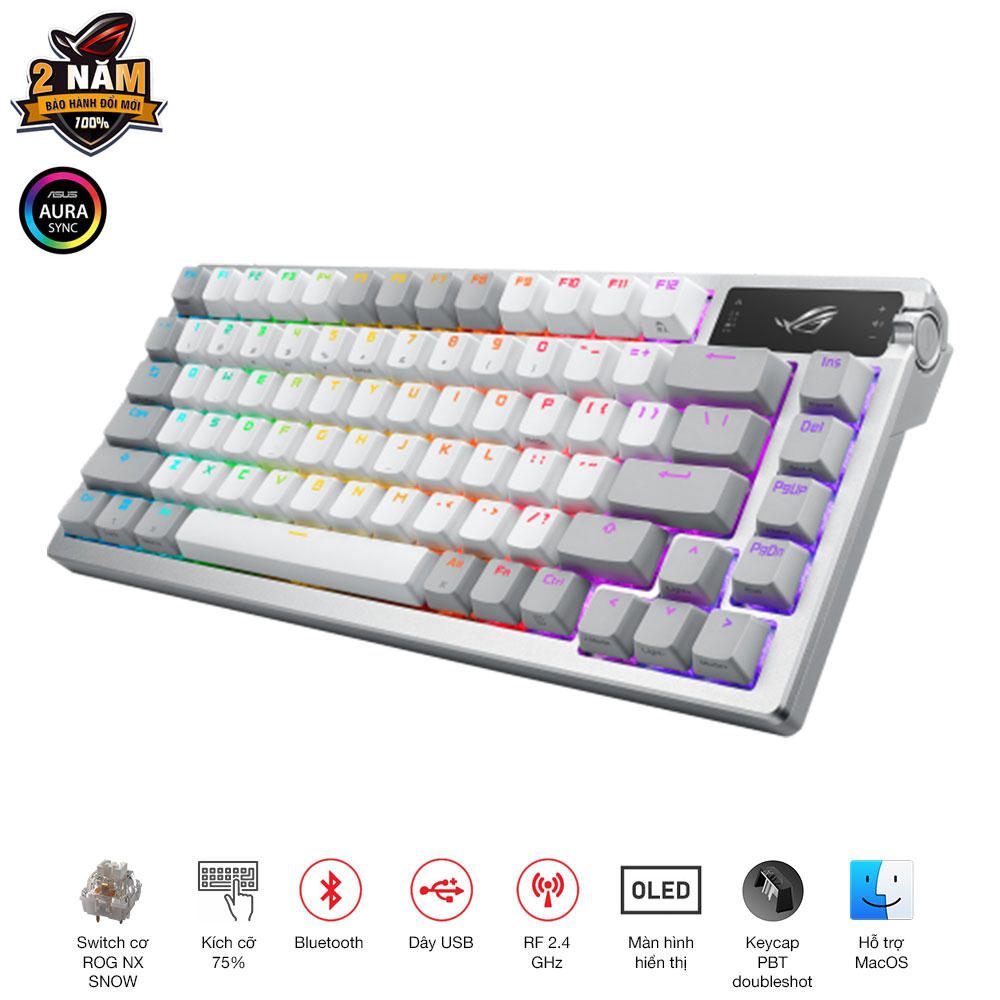 B&agrave;n ph&iacute;m cơ Asus ROG Azoth Wireless White NX Red switch