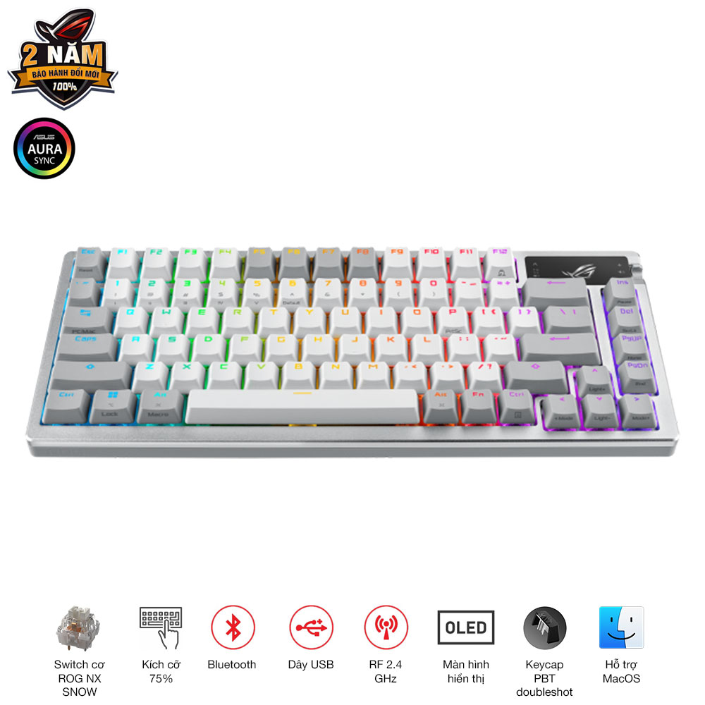 B&agrave;n ph&iacute;m cơ Asus ROG Azoth Wireless White NX Red switch