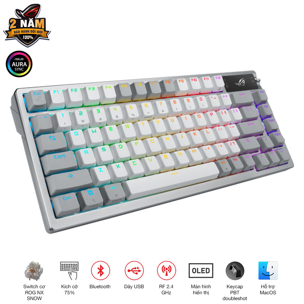 B&agrave;n ph&iacute;m cơ Asus ROG Azoth Wireless White NX Red switch