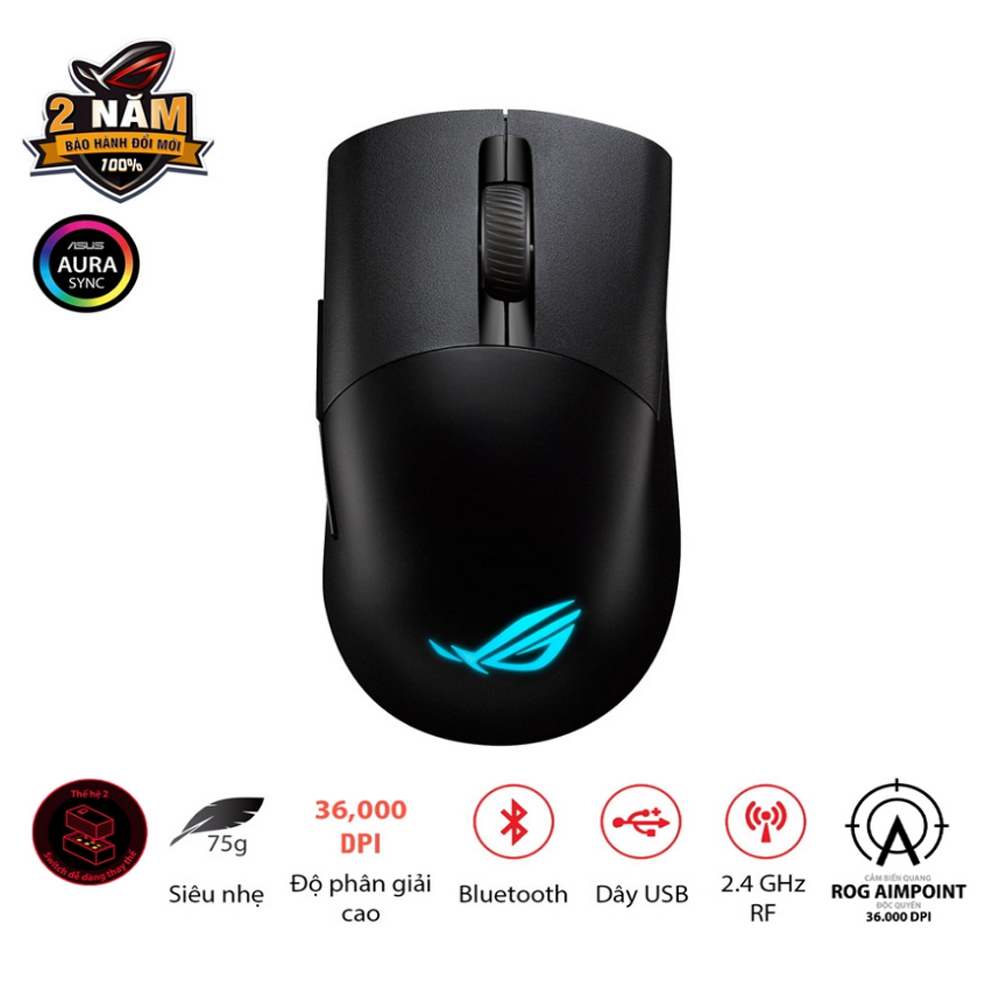 Chuột Gaming kh&ocirc;ng d&acirc;y Asus Keris Wireless Aimpoint Black