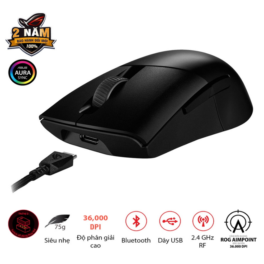 Chuột Gaming kh&ocirc;ng d&acirc;y Asus Keris Wireless Aimpoint Black