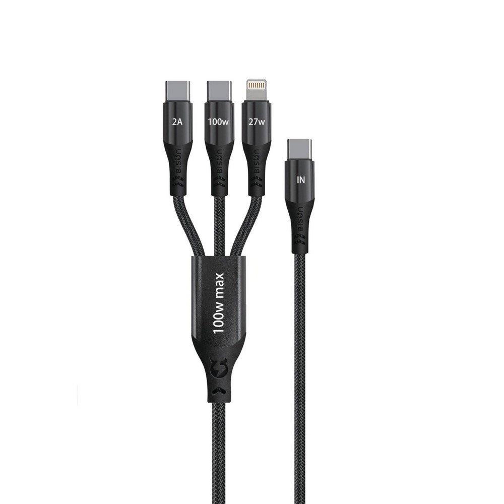Cáp Bison 3 đầu ra Lightning Type-C 1.2m CB301 