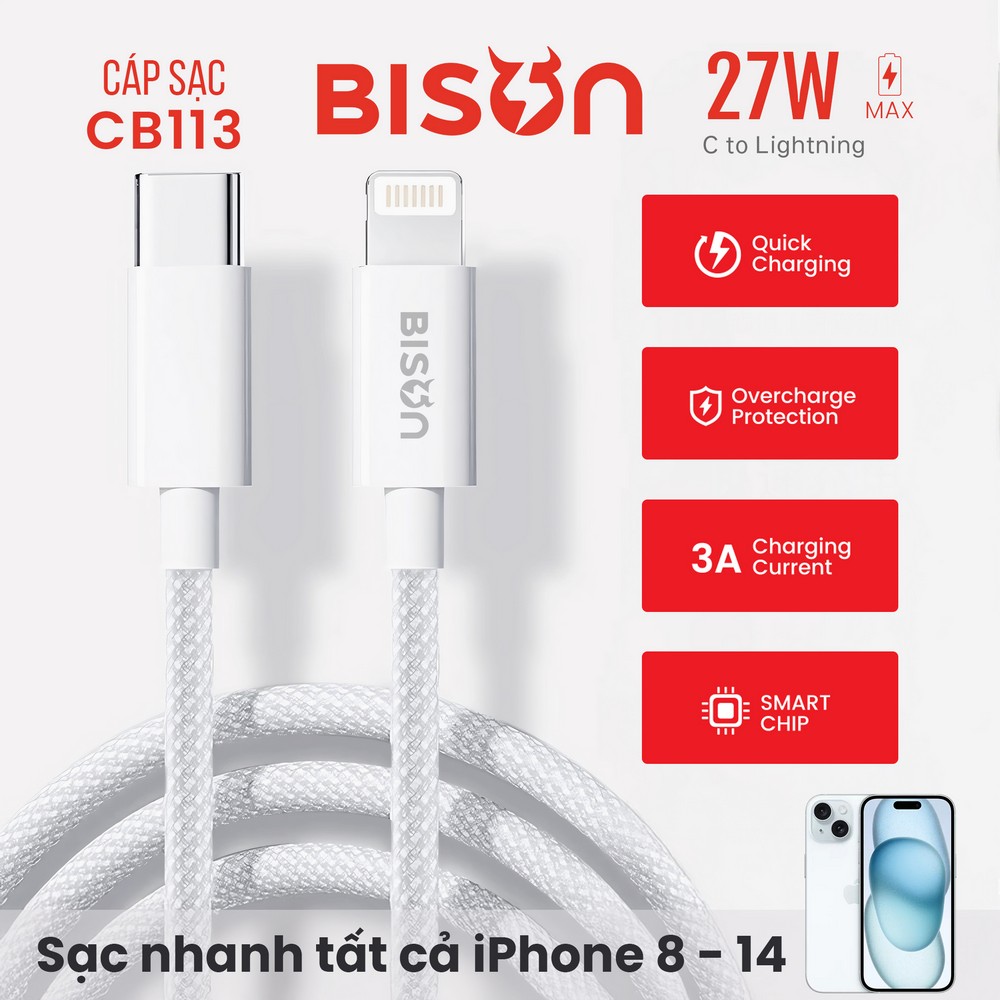 Cáp Bison Type C - lightning 1.2m CB113