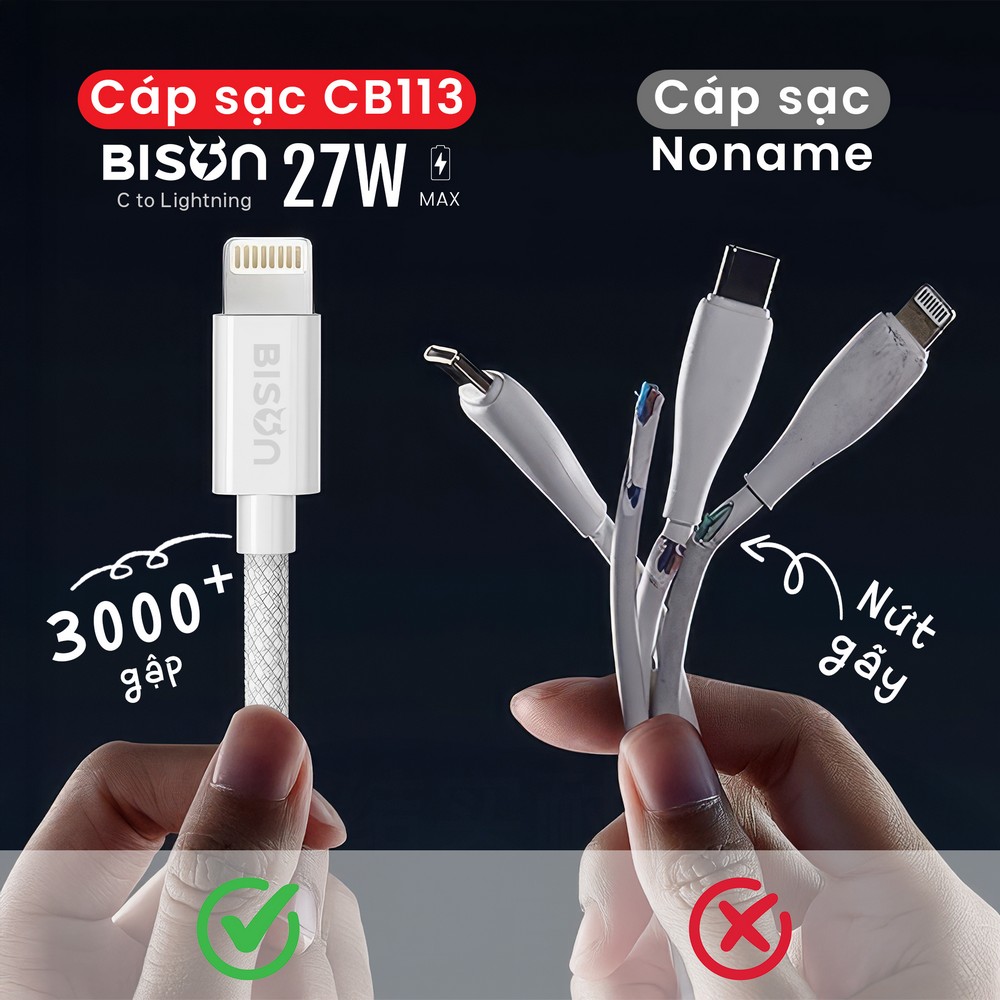 Cáp Bison Type C - lightning 1.2m CB113