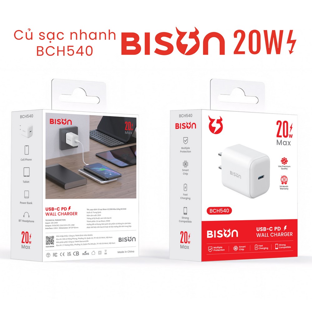 Củ sạc Bison Type C PD 20W BCH540