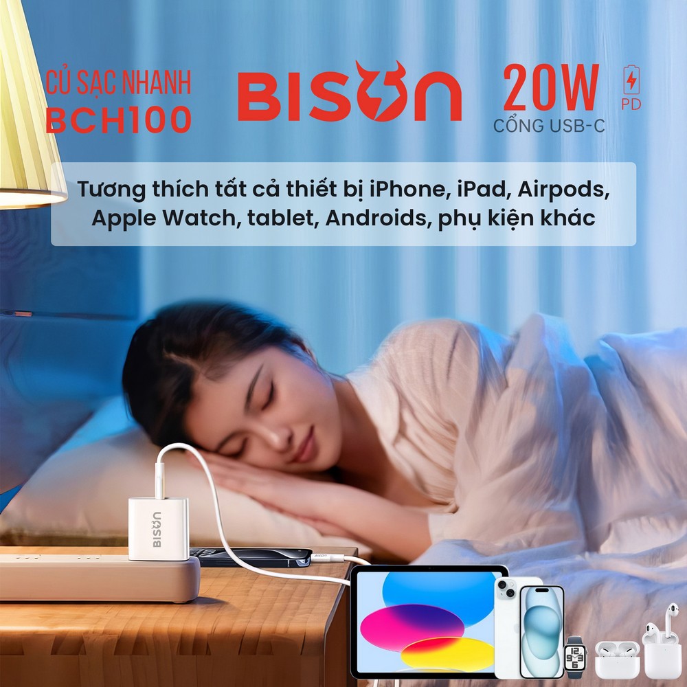 Củ sạc Bison Type C 20W BCH100