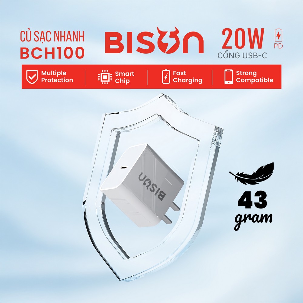 Củ sạc Bison Type C 20W BCH100