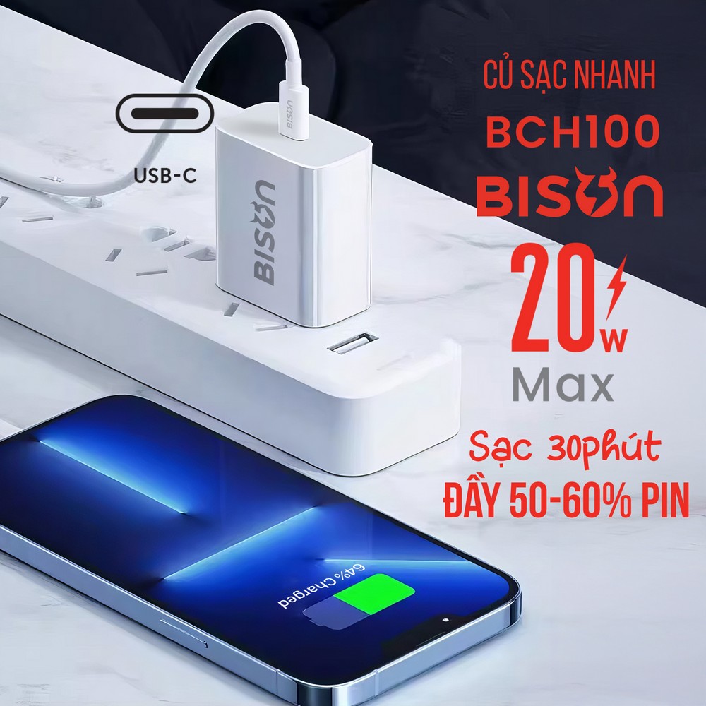 Củ sạc Bison Type C 20W BCH100