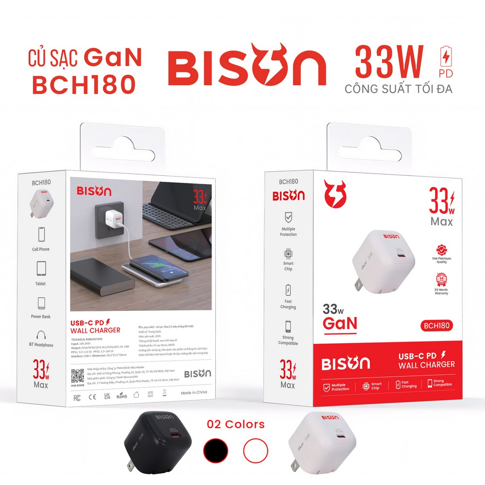 Củ sạc Bison Type C PD GaN 33W BCH180