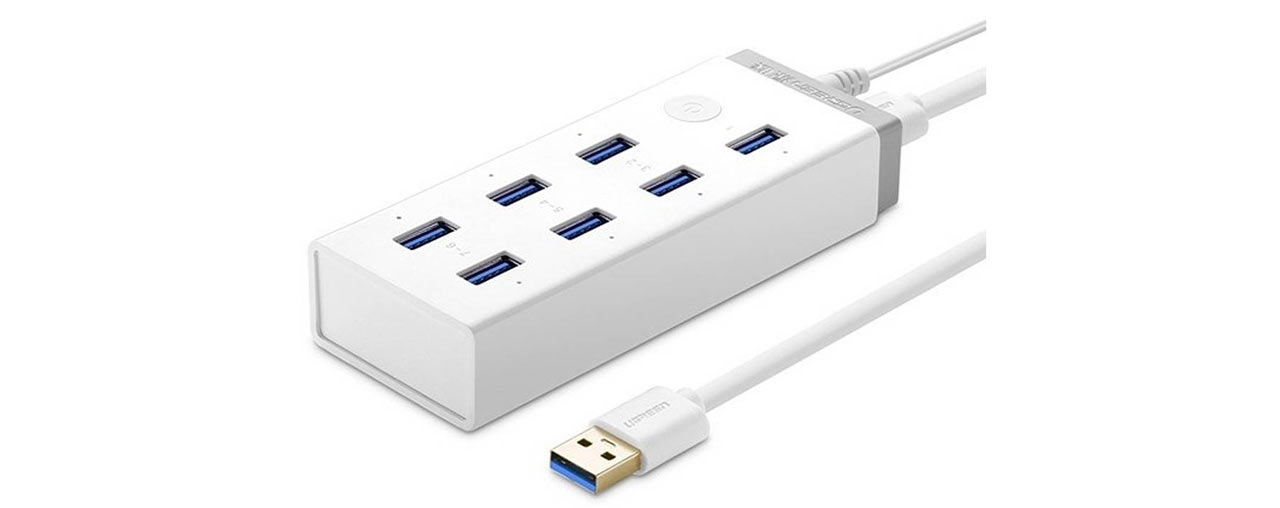 Bộ chia USB Ugreen 20296 1 ra 7 cổng USB 3.0 (nguồn 12V/2A kèm sạc Mac, máy tính bảng, điện thoại) (ID: 59989)