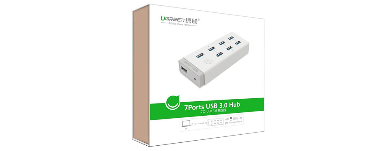Bộ chia USB Ugreen 20296 1 ra 7 cổng USB 3.0 (nguồn 12V/2A kèm sạc Mac, máy tính bảng, điện thoại) (ID: 59989)
