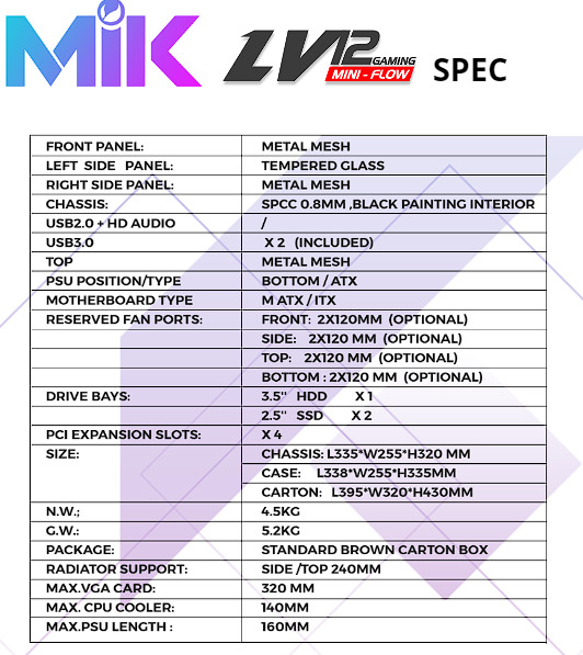 Vỏ case MIK LV12 MINI FLOW- BLACK