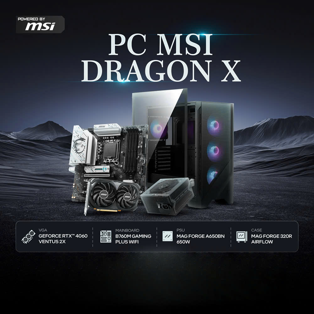 Máy tính PCPA x MSI Dragon X (I5 14400F/ 16GB/ 500GB SSD/ RTX 4060 8Gb/650W)