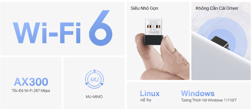 Mercusys MA14N – Card mạng không dây USB WiFi Nano chuẩn AX300Mbps, nhỏ gọn, ổn định và tiện lợi