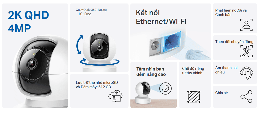 Camera ip wifi TP-Link Tapo C222 (2K 4MP/ Quay quét) – Giải pháp an ninh toàn diện với công nghệ AI thông minh 