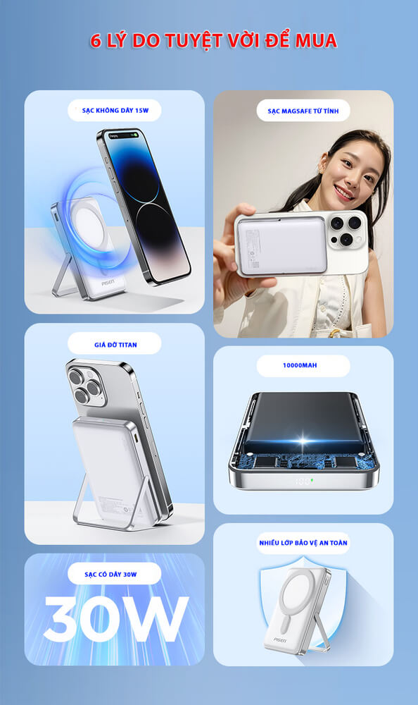 Pin sạc dự phòng không dây Pisen 10.000 mAh QUICK - POWERMag Digital TP-D080