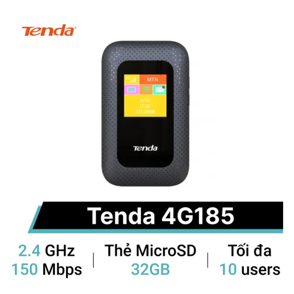 Bộ phát wifi 4G Tenda 4G185 (Chuẩn N/ 150 Mbps/ 4 Ăng-ten ngầm/ Khe Sim 4G/ 10 User)