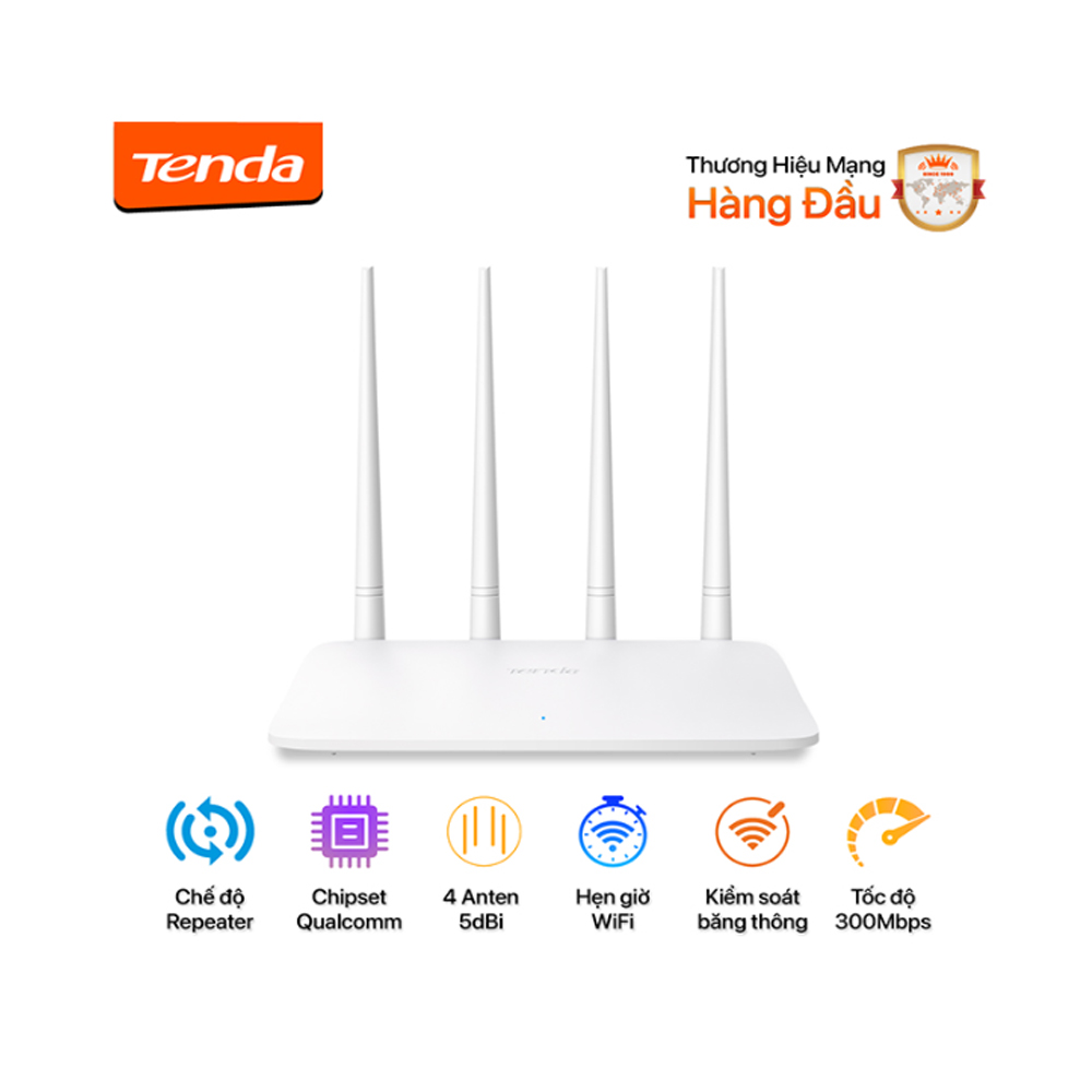 Bộ ph&aacute;t wifi Tenda F6 (Chuẩn N/ 300Mbps/ 4 Ăng-ten ngo&agrave;i/ 15 User)