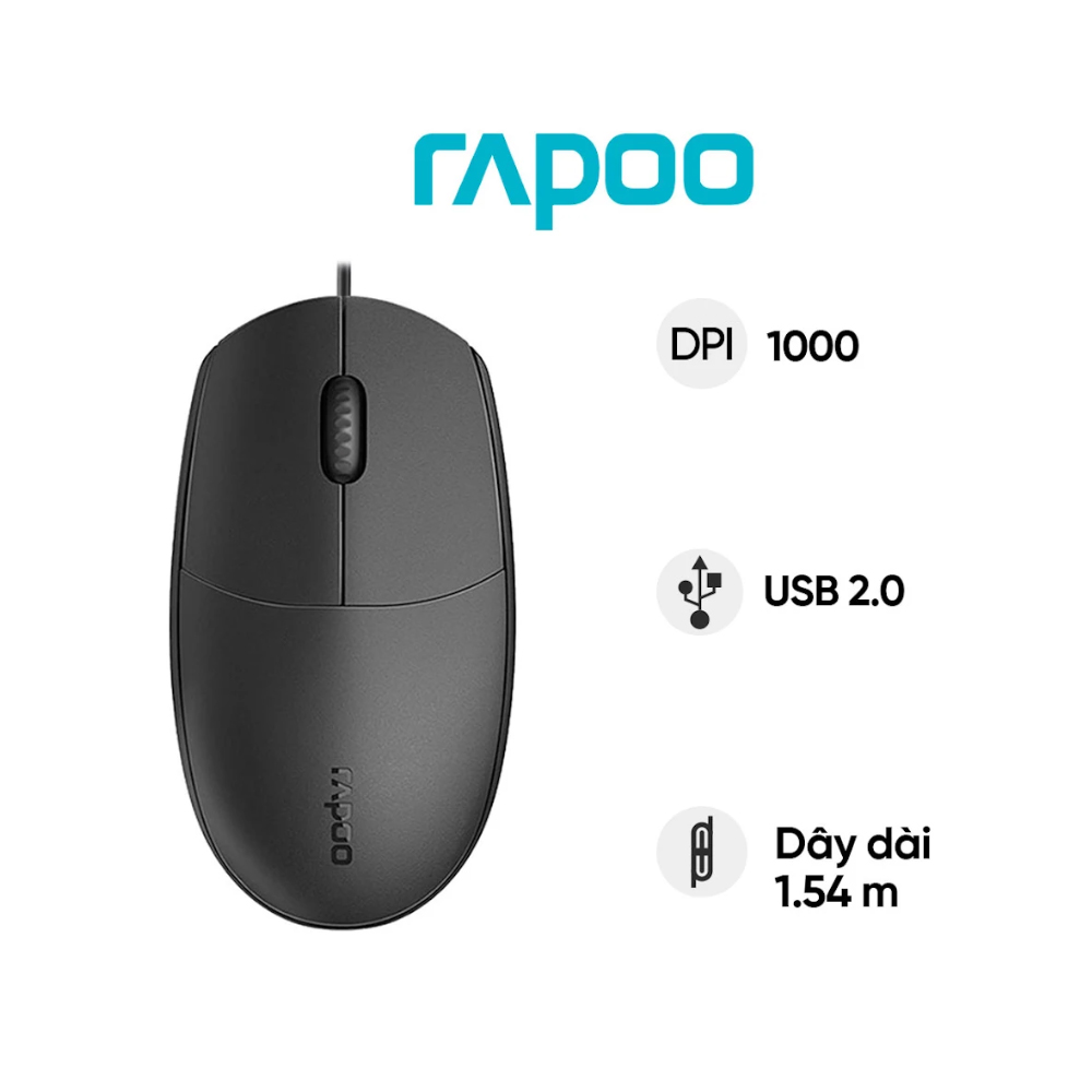 Chuột c&oacute; d&acirc;y Rapoo N110 Silent M&agrave;u Đen