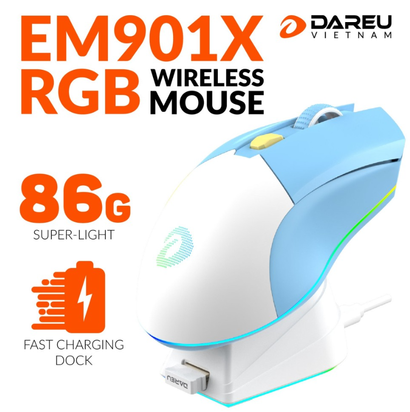 Chuột DareU EM901X RGB Superlight Wireless Blue