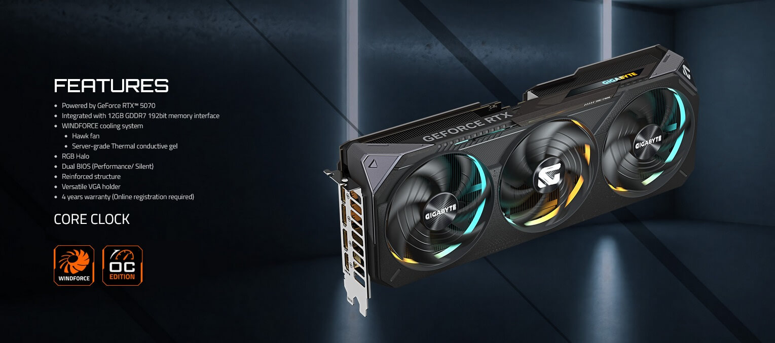 Card đồ họa Gigabyte GeForce RTX 5070 GAMING OC 12G