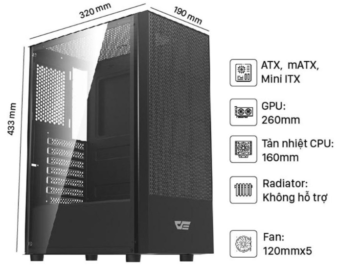 Vỏ máy tính DarkFlash A290 Black ( ATX - 3 Fan RGB)