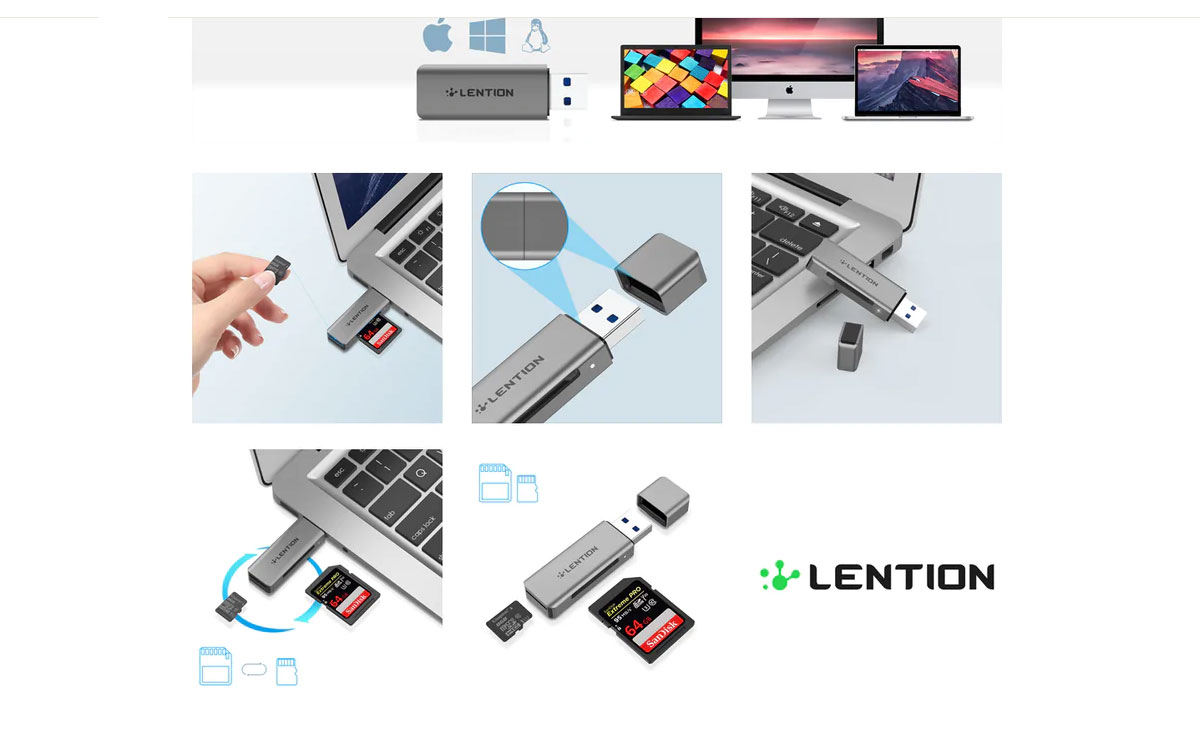 Đầu đọc thẻ Lention H7 USB3.0 to SD / Micro SD Card Reader