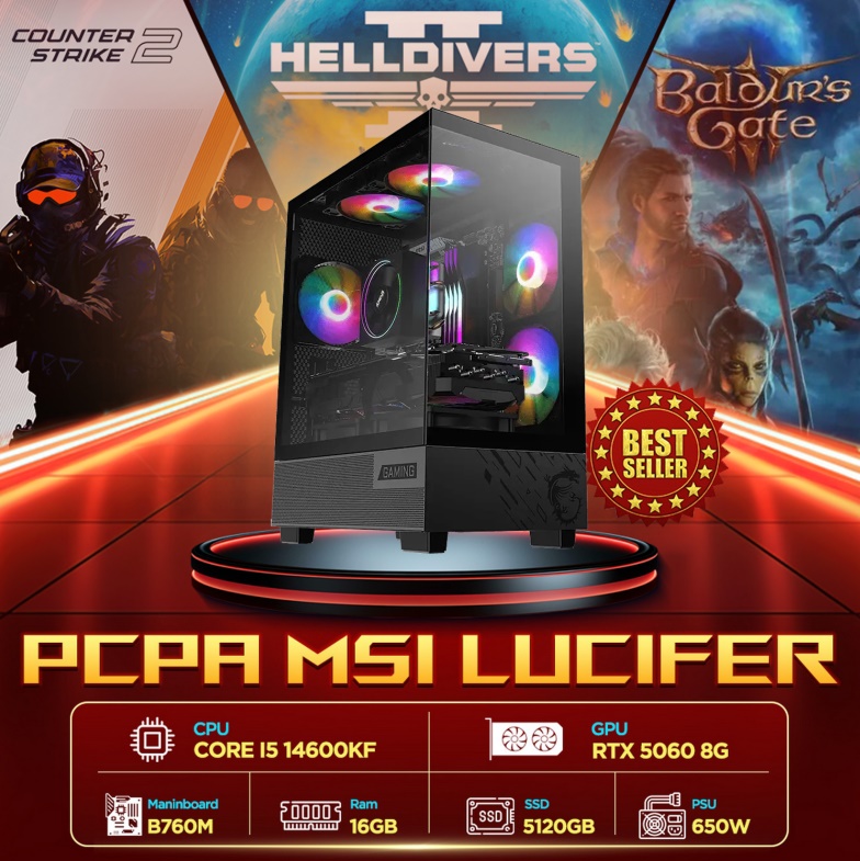 Máy tính PCPA MSI Lucifer (i5 14600KF/ 16GB/ 512GB SSD/RTX 5060 8Gb /650W)
