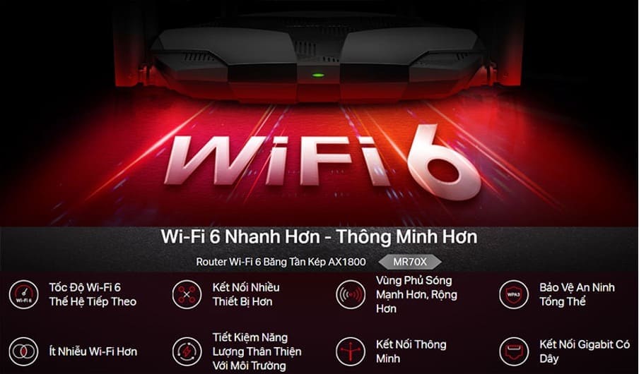 Bộ ph&aacute;t wifi 6 Mercusys MR70X (Chuẩn AX/ AX1500Mbps/ 4 Ăng-ten ngo&agrave;i/ 35 User)