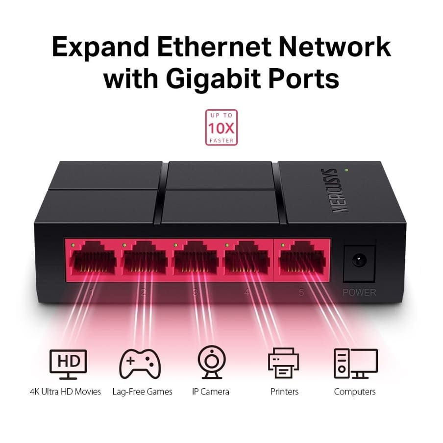 Switch Mercusys MS105G (Gigabit 1000Mbps/ 5 Cổng/ Vỏ Nhựa)