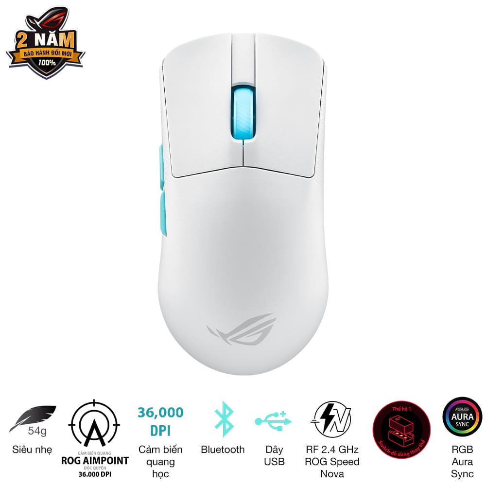 Chuột Gaming Không Dây Asus ROG Harpe Ace Aim Lab Edition White