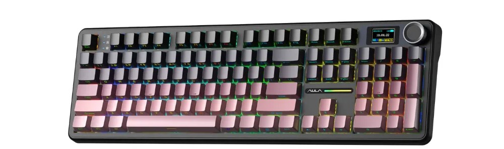 B&agrave;n ph&iacute;m cơ Aula 3 MODE F108 PRO Đen + hồng gradient Grey Wood V3 switch