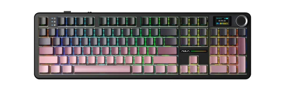 B&agrave;n ph&iacute;m cơ Aula 3 MODE F108 PRO Đen + hồng gradient Grey Wood V3 switch