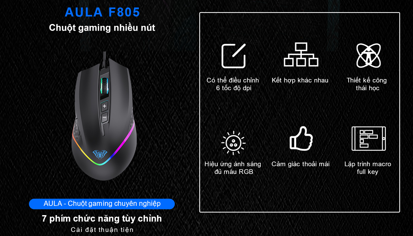 Chuột gaming AULA F805 Black (LED RGB)