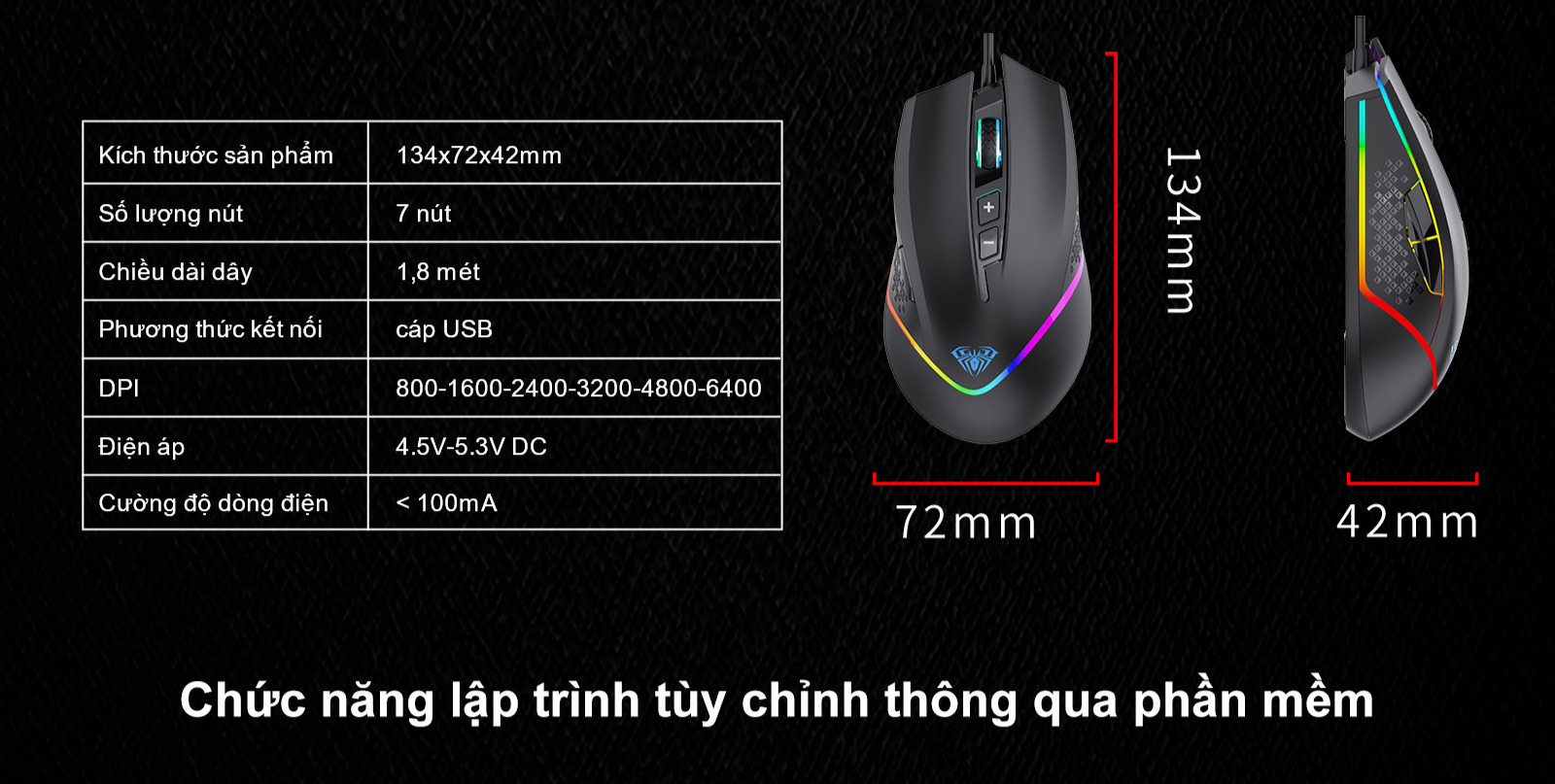 Chuột gaming AULA F805 Black (LED RGB)