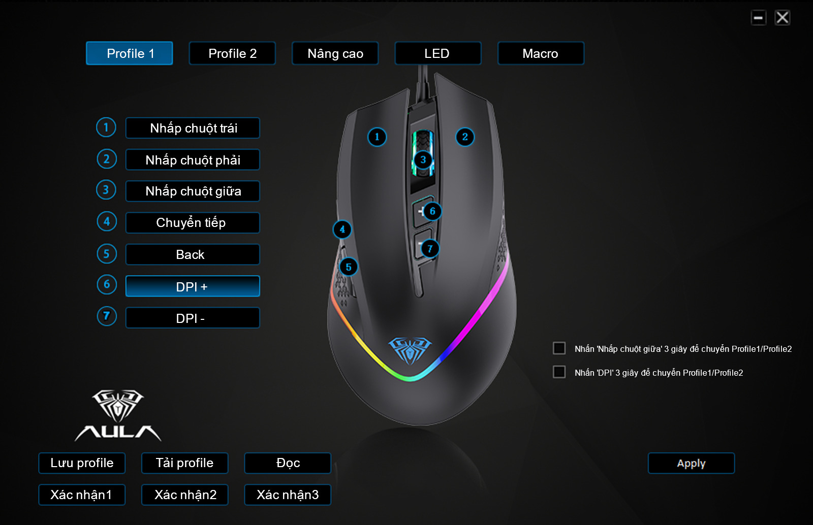 Chuột gaming AULA F805 Black (LED RGB)