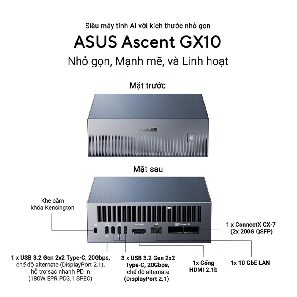 Mini PC Asus NUC AI Ascent GX10 GX10-GG0036BN (NVDIA GB10 with 128GB RAM/ 128Gb/ 4TB SSD/ NoOS/ 3Y)