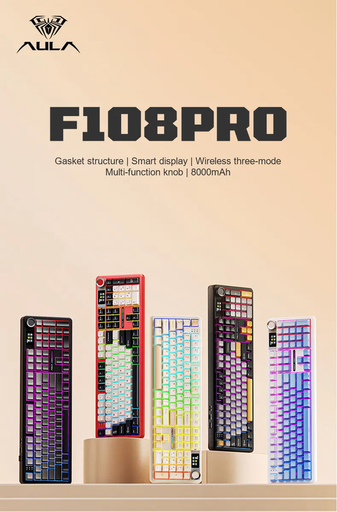 Bàn Phím Cơ Aula F108 Pro 3 Mode Đen Gradient Nimbus Switch