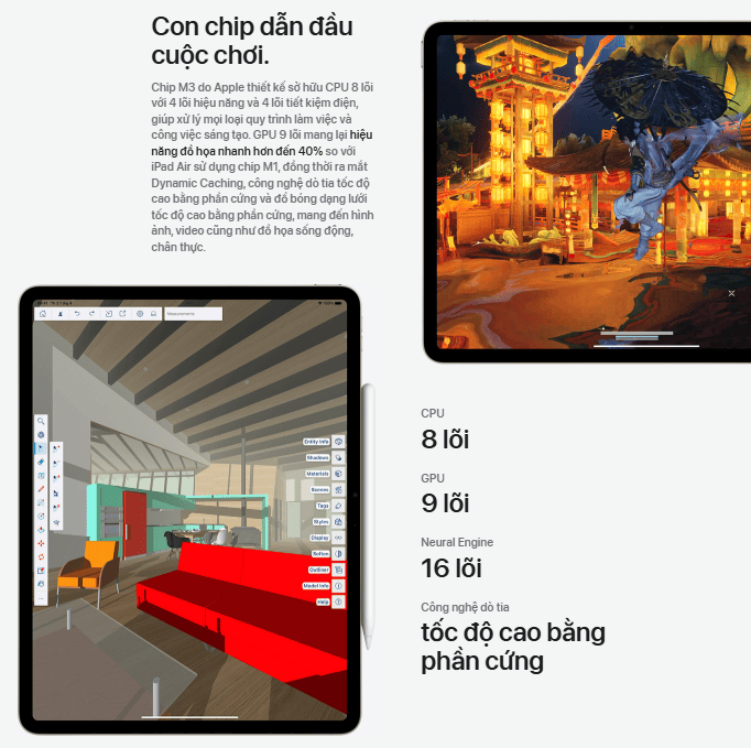 iPad Air M3 11-inch Hiệu năng đỉnh cao – Trí tuệ nhân tạo thông minh