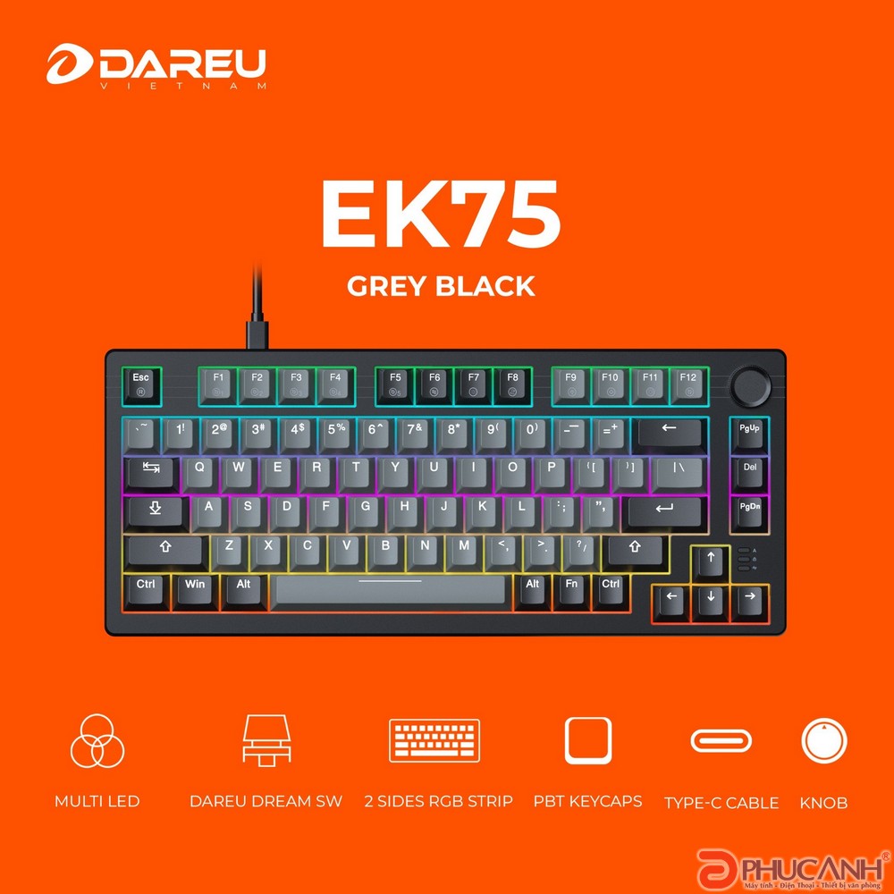 Bàn phím cơ Dareu EK75 Grey Black DareU Dream switch