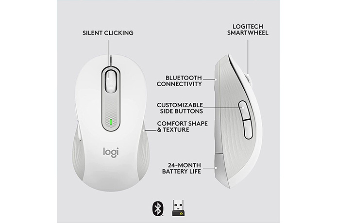 Chuột không dây Logitech Signature M650 L Màu trắng (Bluetooth, Wireless)