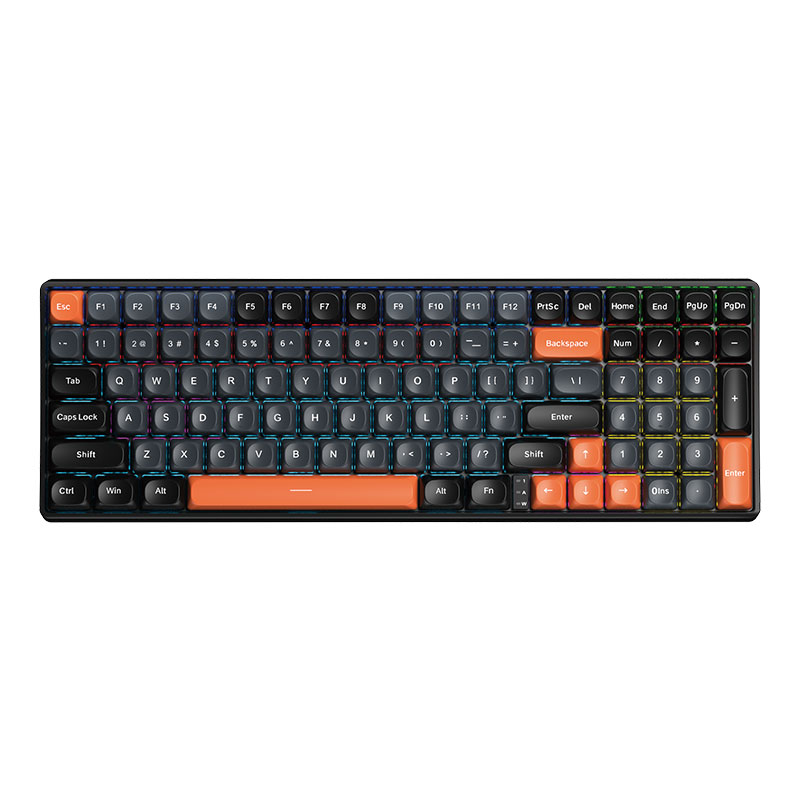 Cấu h&igrave;nh B&agrave;n ph&iacute;m cơ Aula S100 đen+x&aacute;m+cam Blue Switch  Kiểu d&aacute;ng	Full Size Kết nối	C&oacute; d&acirc;y Chuẩn kết nối	USB Type-C Switch	Blue Switch KEYCAP	PBT Layout	99 ph&iacute;m Đ&egrave;n Led	LED Rainbows Phụ kiện	- Phụ kiện k&egrave;m theo: S&aacute;ch hướng dẫn sử dụng + D&acirc;y USB type-C M&agrave;u sắc	Đen x&aacute;m M&ocirc; tả kh&aacute;c	- Hiệu ứng &acirc;m thanh khi g&otilde; ph&iacute;m: Tactile - Gasket mount - Số lượng ph&iacute;m: 99 ph&iacute;m - Điện &aacute;p/d&ograve;ng sạc: DC 5V/ <= 500mA, thời gian sạc khoảng 8.5 tiếng - Điện &aacute;p định mức: DC 3.7V (đầy đủ 4.2V) - K&iacute;ch thước b&agrave;n ph&iacute;m (L x W x H): 369.96 x 126.56 x 40.65 &plusmn; 0.5 mm - Trọng lượng: Khoảng 760g (kh&ocirc;ng c&oacute; c&aacute;p/bộ thu)/ 806g (với c&aacute;p/bộ thu) - Hệ điều h&agrave;nh tương th&iacute;ch: WINXP/WIN7/WIN8/WIN10/Android/IOS/MAC