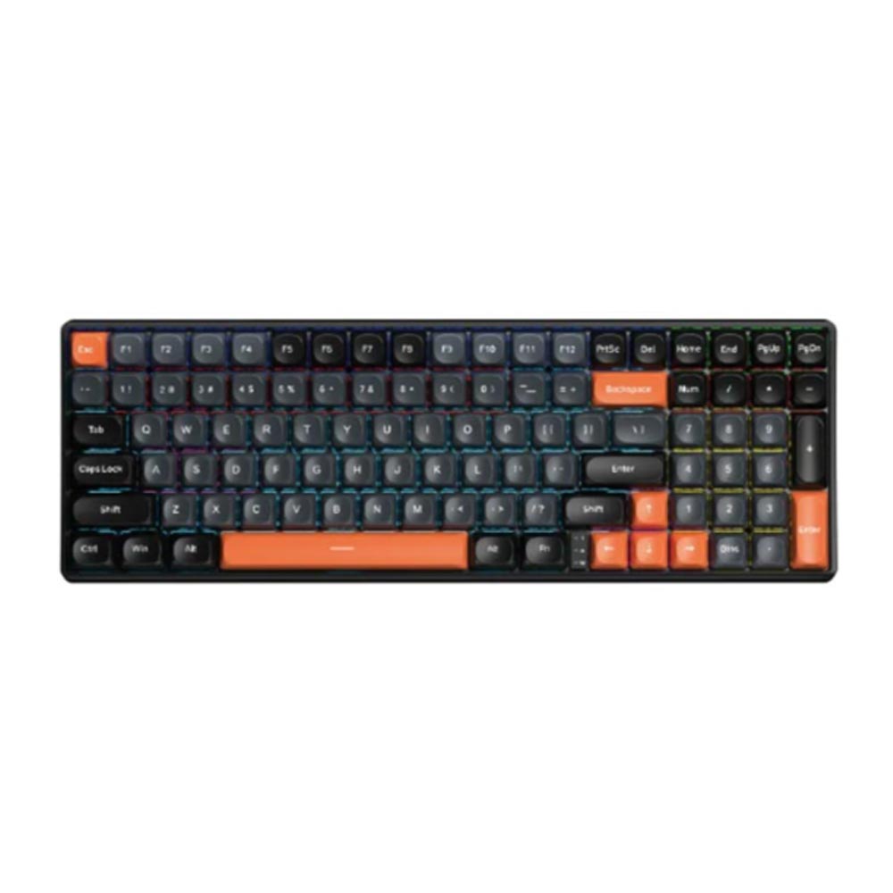 Cấu h&igrave;nh B&agrave;n ph&iacute;m cơ Aula S100 đen+x&aacute;m+cam Brown Switch  Kiểu d&aacute;ng	Full Size Kết nối	C&oacute; d&acirc;y Chuẩn kết nối	USB Type-C Switch	Brown Switch KEYCAP	PBT Layout	99 ph&iacute;m Đ&egrave;n Led	LED Rainbows Phụ kiện	- Phụ kiện k&egrave;m theo: S&aacute;ch hướng dẫn sử dụng + D&acirc;y USB type-C M&agrave;u sắc	Đen x&aacute;m M&ocirc; tả kh&aacute;c	- Hiệu ứng &acirc;m thanh khi g&otilde; ph&iacute;m: Tactile - Gasket mount - Số lượng ph&iacute;m: 99 ph&iacute;m - Điện &aacute;p/d&ograve;ng sạc: DC 5V/ <= 500mA, thời gian sạc khoảng 8.5 tiếng - Điện &aacute;p định mức: DC 3.7V (đầy đủ 4.2V) - K&iacute;ch thước b&agrave;n ph&iacute;m (L x W x H): 369.96 x 126.56 x 40.65 &plusmn; 0.5 mm - Trọng lượng: Khoảng 760g (kh&ocirc;ng c&oacute; c&aacute;p/bộ thu)/ 806g (với c&aacute;p/bộ thu) - Hệ điều h&agrave;nh tương th&iacute;ch: WINXP/WIN7/WIN8/WIN10/Android/IOS/MAC