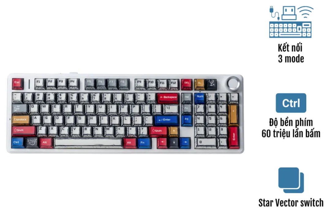 Bàn phím cơ Aula F99 PRO Comic Star Vector switch(Có núm xoay) 