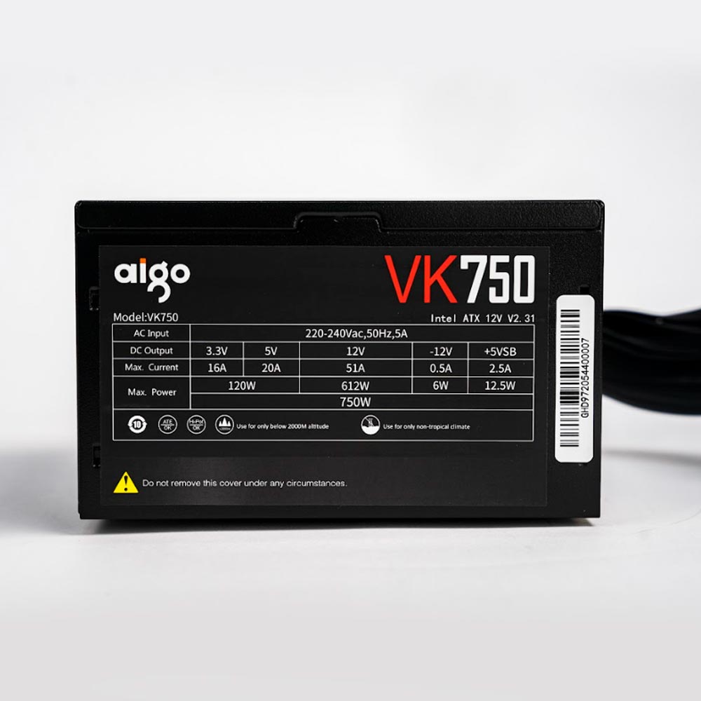 Nguồn máy tính Aigo VK750 - 750W (85 Plus/ Active PFC/ Single Rail) 