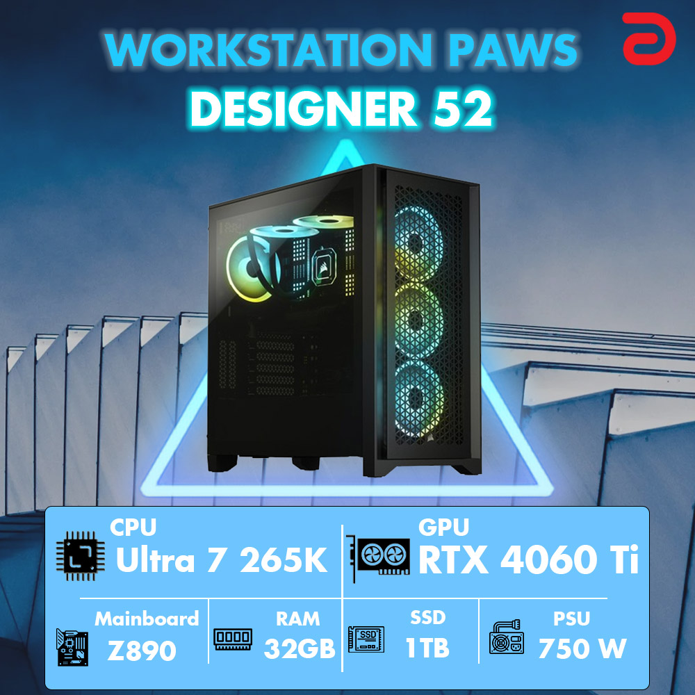 Máy trạm Workstation PAWS DESIGNER 52-Core Ultra 7/32GB/RTX4060TI 
