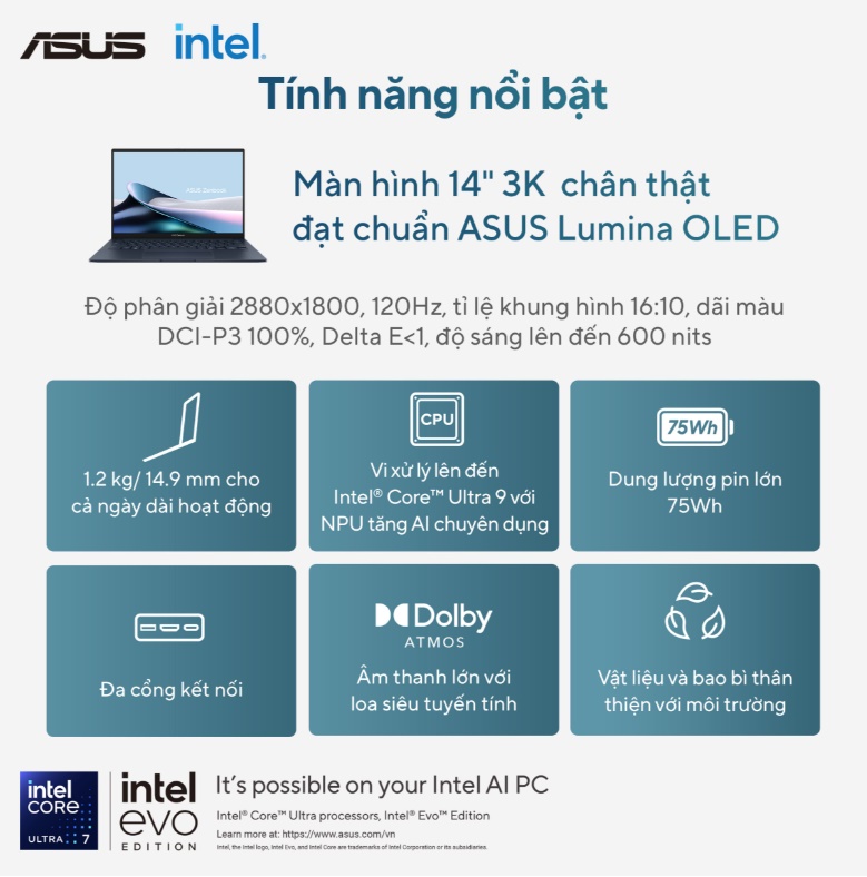 Laptop Asus Zenbook 14 OLED UX3405CA