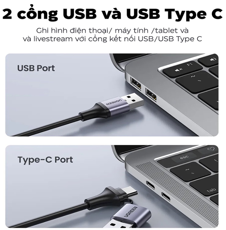 Card ghi hình HDMI to USB 2.0, Type-C live streaming 1080P Ugreen 40189