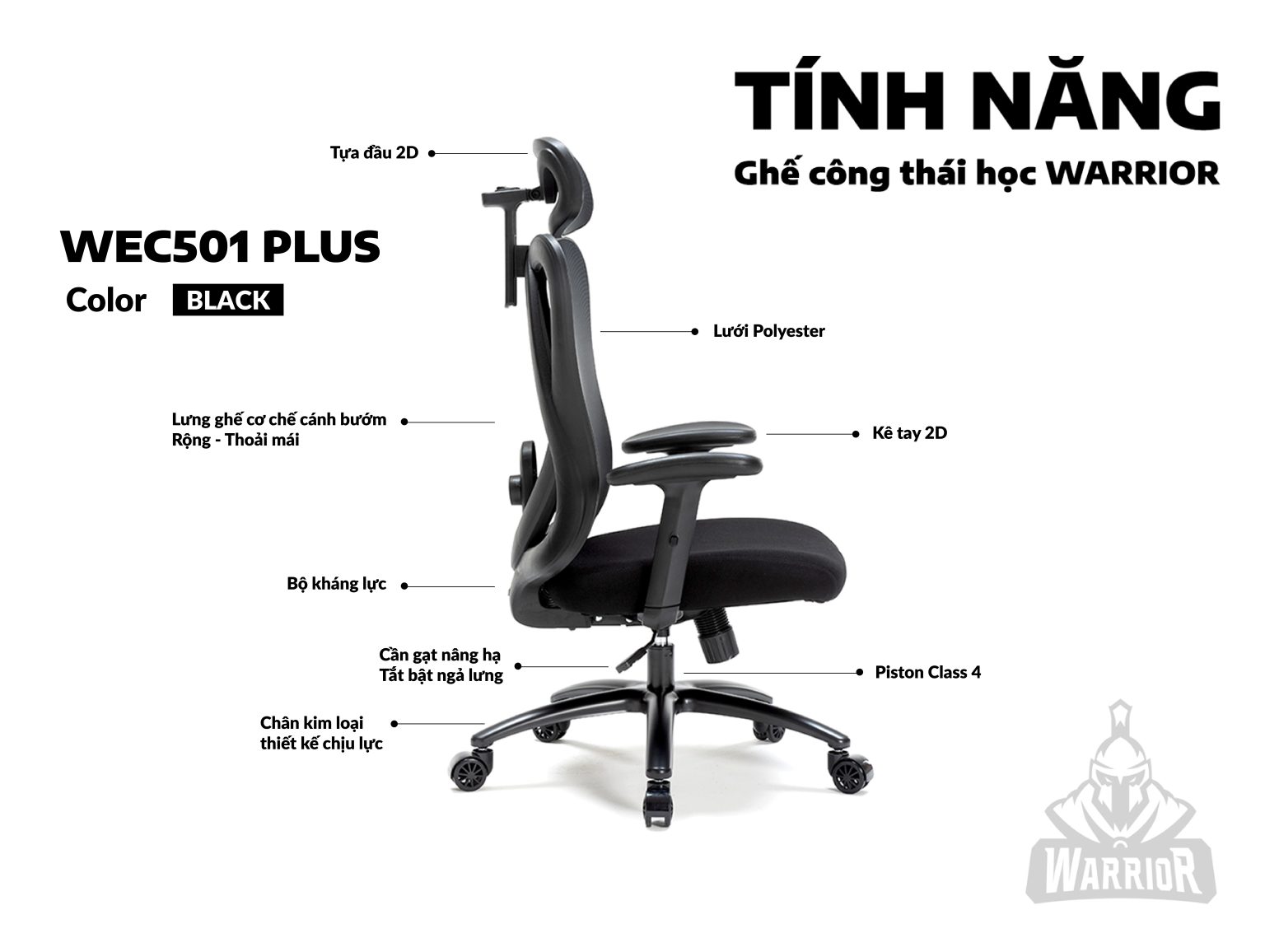 Ghế công thái học WARRIOR Hero series – WEC501 Plus Black